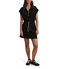 Varley Avaya Half Zip Mock Neck Cap Sleeve Drawcord Waist Mini Dress