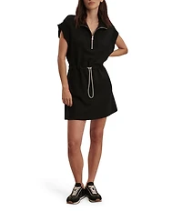 Varley Avaya Half Zip Mock Neck Cap Sleeve Drawcord Waist Mini Dress