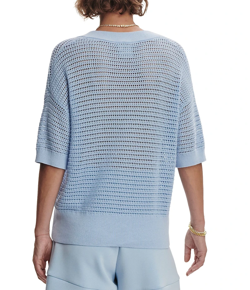 Varley Callie Knit Boxy Split V-Neck Short Sleeve Top