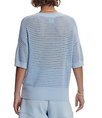 Varley Callie Knit Boxy Split V-Neck Short Sleeve Top