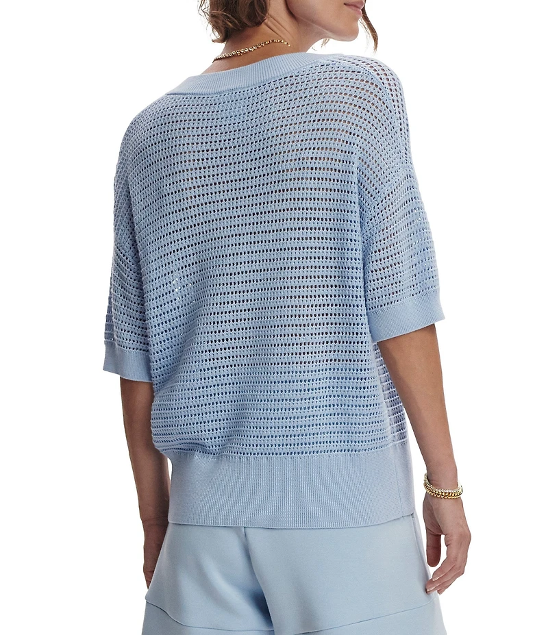 Varley Callie Knit Boxy Split V-Neck Short Sleeve Top