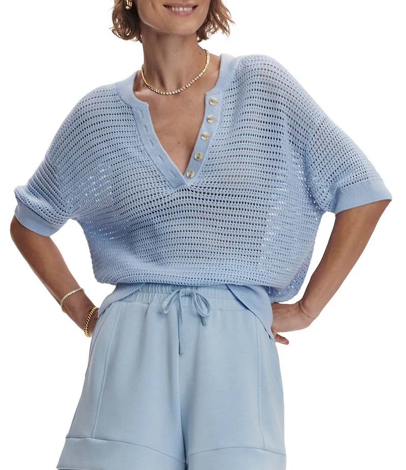 Varley Callie Knit Boxy Split V-Neck Short Sleeve Top