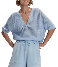 Varley Callie Knit Boxy Split V-Neck Short Sleeve Top