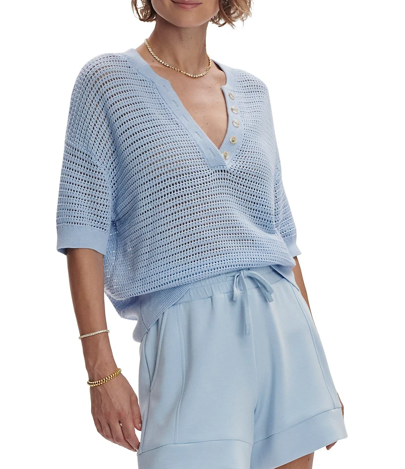 Varley Callie Knit Boxy Split V-Neck Short Sleeve Top