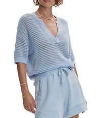 Varley Callie Knit Boxy Split V-Neck Short Sleeve Top