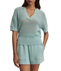 Varley Callie Knit Boxy Split V-Neck Short Sleeve Top
