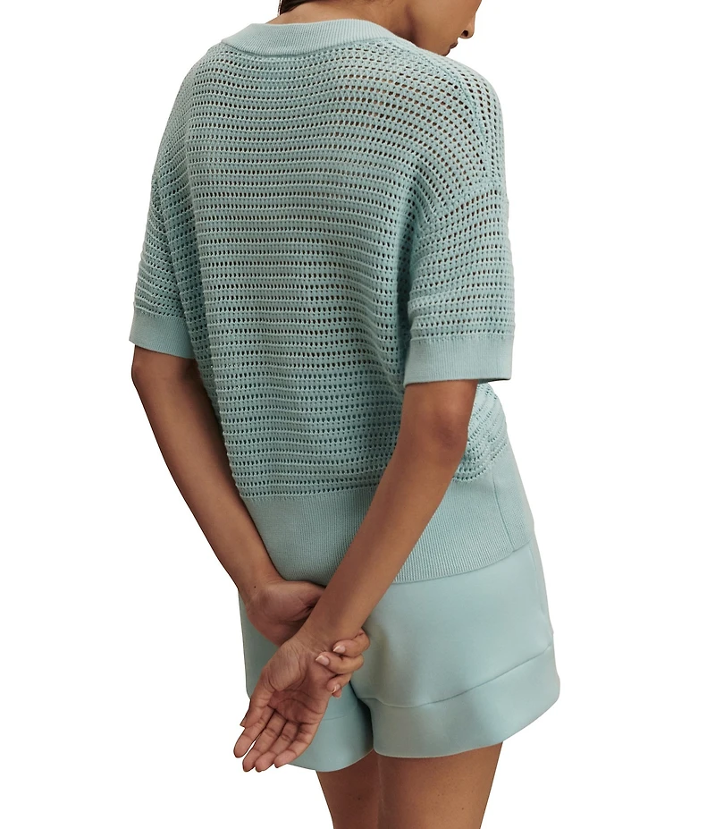 Varley Callie Knit Boxy Split V-Neck Short Sleeve Top