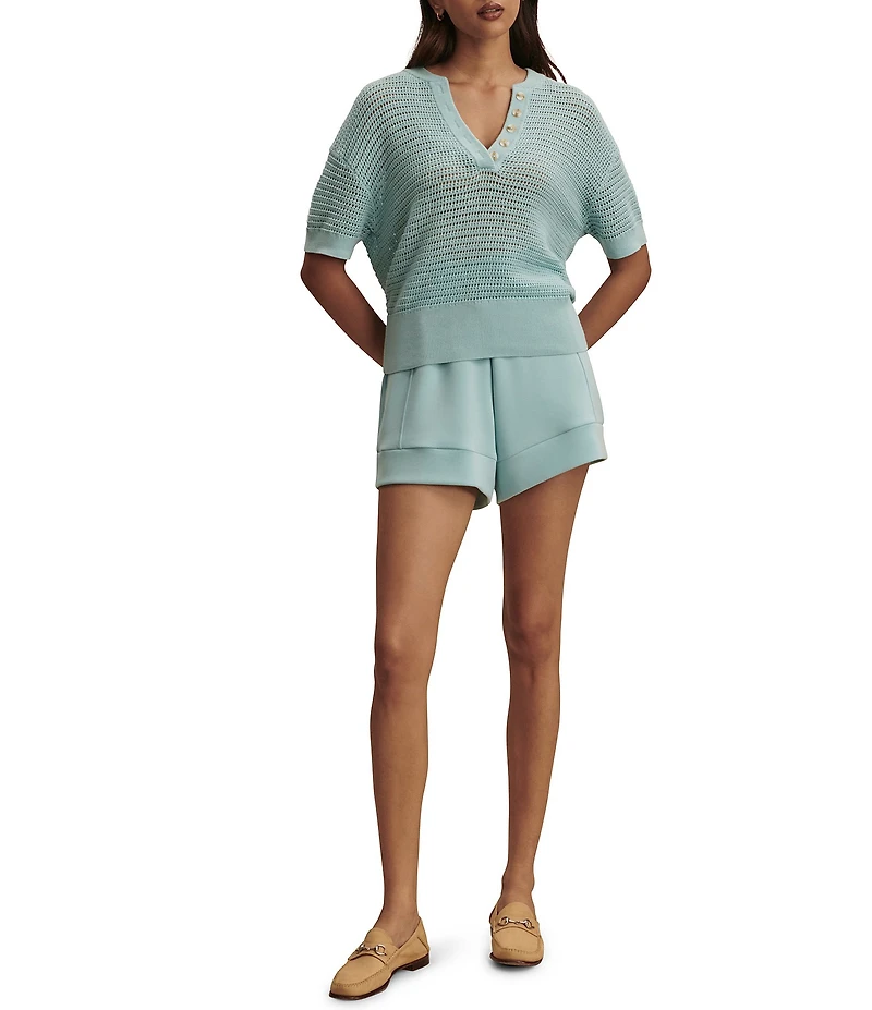 Varley Callie Knit Boxy Split V-Neck Short Sleeve Top