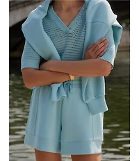 Varley Callie Knit Boxy Split V-Neck Short Sleeve Top
