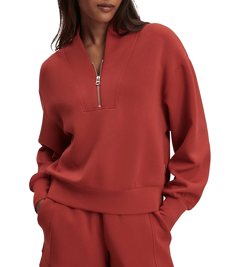 Varley Davidson DoubleSoft® Coordinating Stand Collar V-Neck Quater Zip Long Sleeve Sweat Jacket
