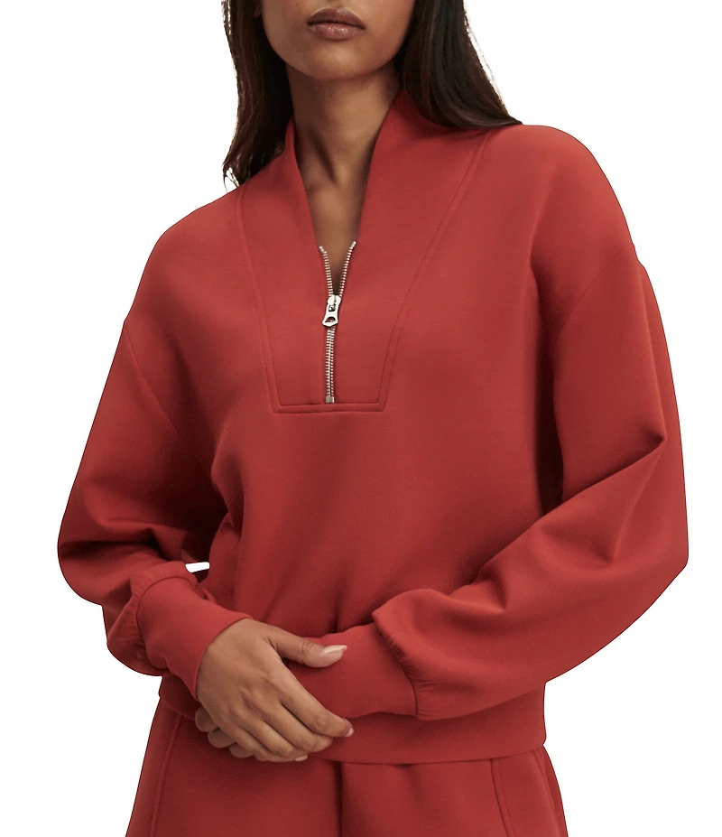 Varley Davidson DoubleSoft® Coordinating Stand Collar V-Neck Quater Zip Long Sleeve Sweat Jacket