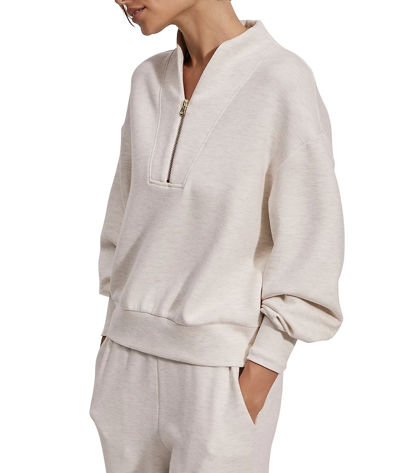 Varley Davidson DoubleSoft® Stand Collar V-Neck Quater Zip Long Sleeve Sweat Jacket