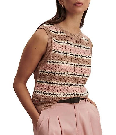 Varley Deeley Stripe Stitch Crew Neck Sleeveless Tank Top