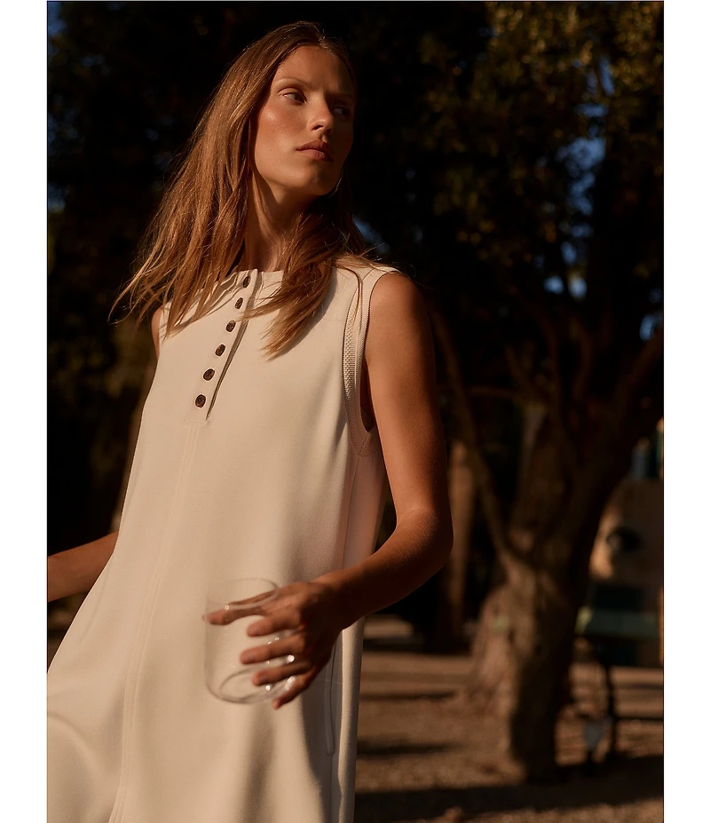 Varley Elba Crew Neck Sleeveless Button Front Tank Mini Dress