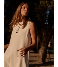 Varley Elba Crew Neck Sleeveless Button Front Tank Mini Dress