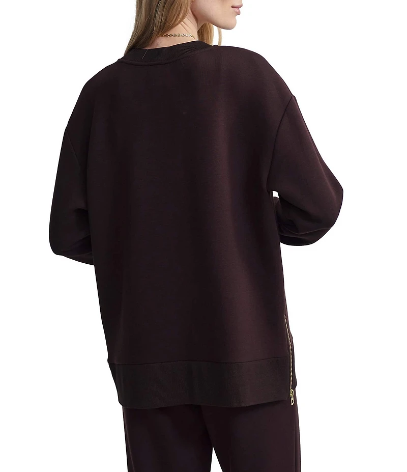 Varley Gabriella DoubleSoft® Knit Crew Neck Long Sleeve Zip Side Pullover Sweatshirt