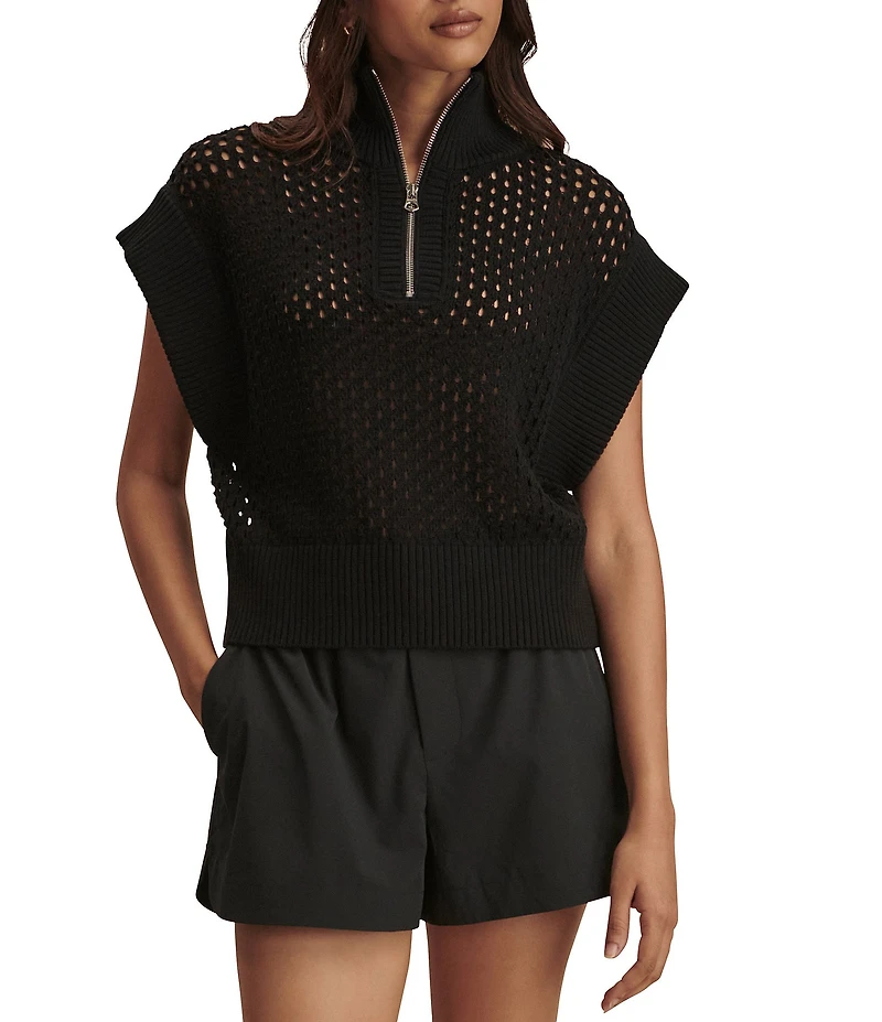 Varley Gaines Half-Zip Mock Neck Cap Sleeve Knit Vest Top