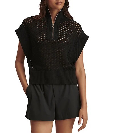 Varley Gaines Half-Zip Mock Neck Cap Sleeve Knit Vest Top