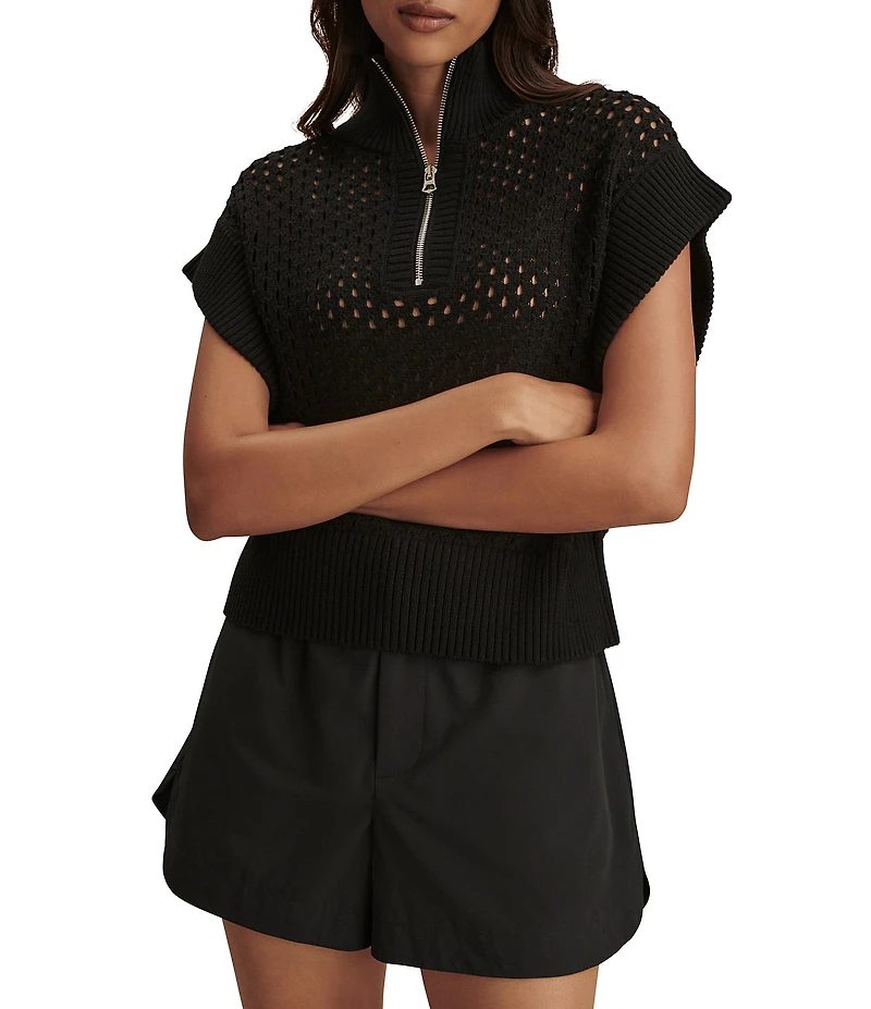 Varley Gaines Half-Zip Mock Neck Cap Sleeve Knit Vest Top