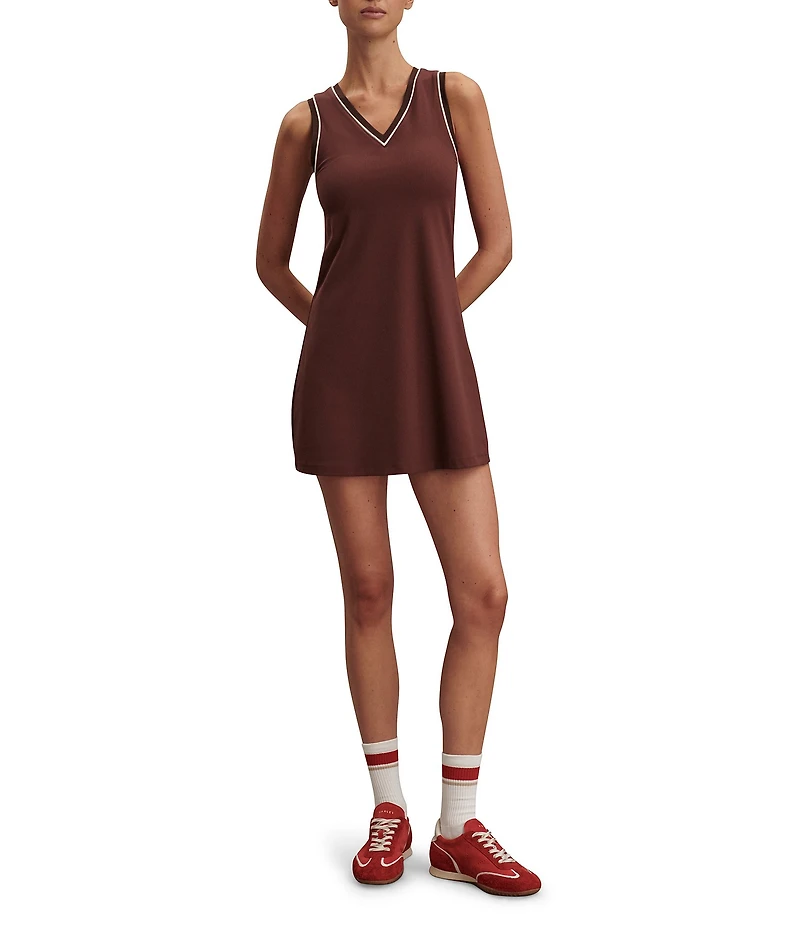 Varley Kalani V-Neck Sleeveless Rib Jersey Knit Mini Dress