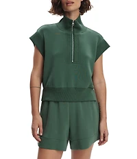 Varley Kelly High Neck Cap Sleeve Half Zip Double Soft Cropped Sweatshirt