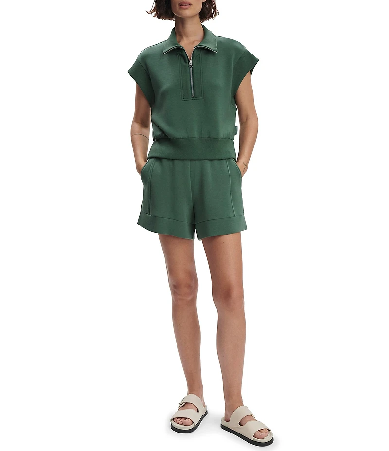 Varley Kelly High Neck Cap Sleeve Half Zip Double Soft Cropped Sweatshirt