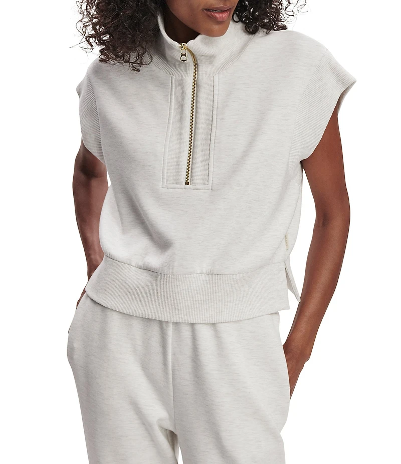 Varley Kelly High Neck Cap Sleeve Half Zip Double Soft Cropped Sweatshirt