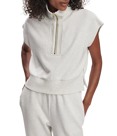 Varley Kelly Coordinating High Neck Cap Sleeve Half Zip Double Soft Cropped Sweatshirt