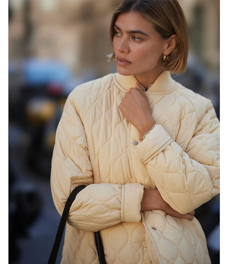 Varley Luca Long Sleeve Ribbed Collar Quilted Jacket