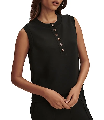 Varley Marla Crew Neck Sleeveless Button Down Placket Coordinating Tank Top
