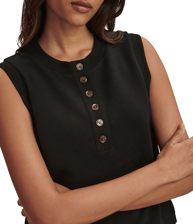 Varley Marla Crew Neck Sleeveless Button Down Placket Coordinating Tank Top