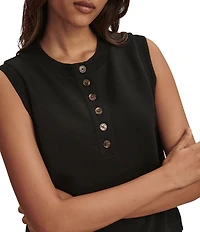 Varley Marla Crew Neck Sleeveless Button Down Placket Coordinating Tank Top