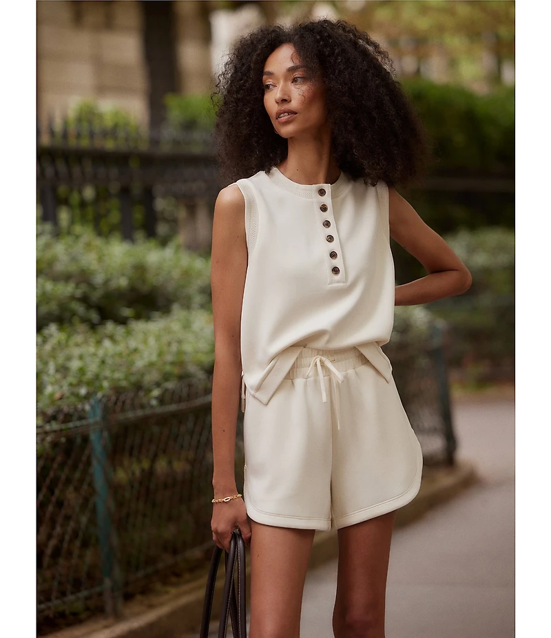 Varley Marla Crew Neck Sleeveless Button Down Placket Coordinating Tank Top
