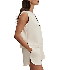 Varley Marla Crew Neck Sleeveless Button Down Placket Coordinating Tank Top