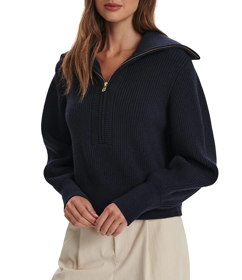 Varley Maura Half Zip Rib Knit Long Sleeve Sweatshirt