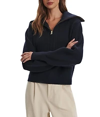 Varley Maura Half Zip Rib Knit Long Sleeve Sweatshirt
