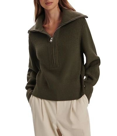 Varley Maura Half Zip Rib Knit Long Sleeve Sweatshirt