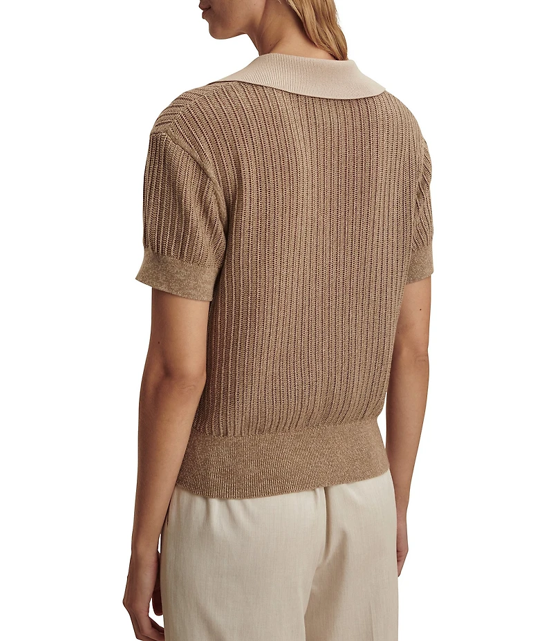 Varley Perrine Collared V-Neck Short Sleeve Knit Polo Top