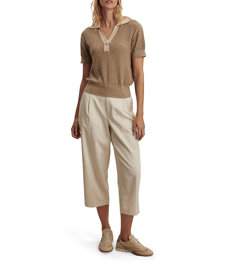 Varley Perrine Collared V-Neck Short Sleeve Knit Polo Top