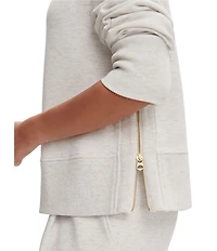 Varley Philippe DoubleSoft® Knit Crew Neck Long Sleeve Crop Side Zipper Sweatshirt