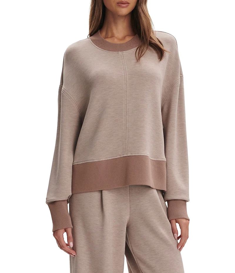 Varley Philippe DoubleSoft® Knit Crew Neck Long Sleeve Crop Side Zipper Sweatshirt