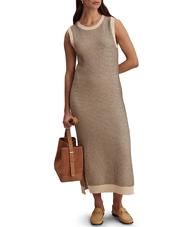 Varley Sadia Stitch Knit Crew Neck Sleeveless Midi Dress