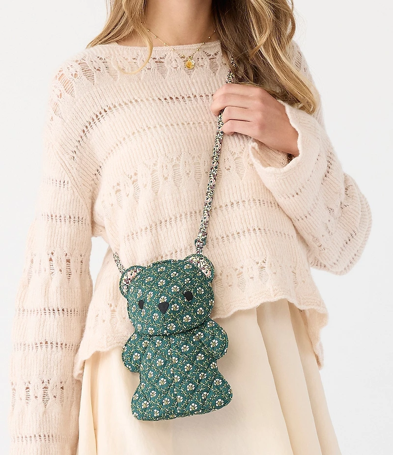 Vera Bradley Classic Bear Mistletoe Lattice Print Premium Cotton Crossbody Bag