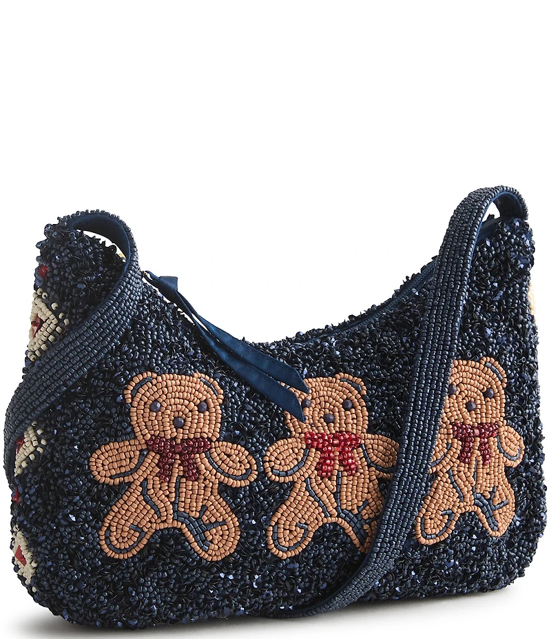 Vera Bradley Mini Roxbury Crescent Bunch of Bears Beaded Zip-Top Shoulder Bag