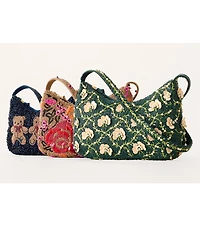 Vera Bradley Mini Roxbury Crescent Bunch of Bears Beaded Zip-Top Shoulder Bag