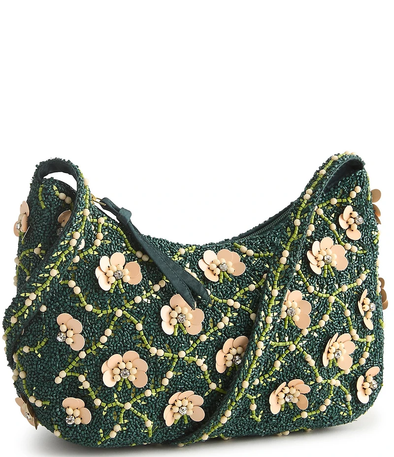 Vera Bradley Mini Roxbury Crescent Mistletoe Lattice Beaded Shoulder Bag