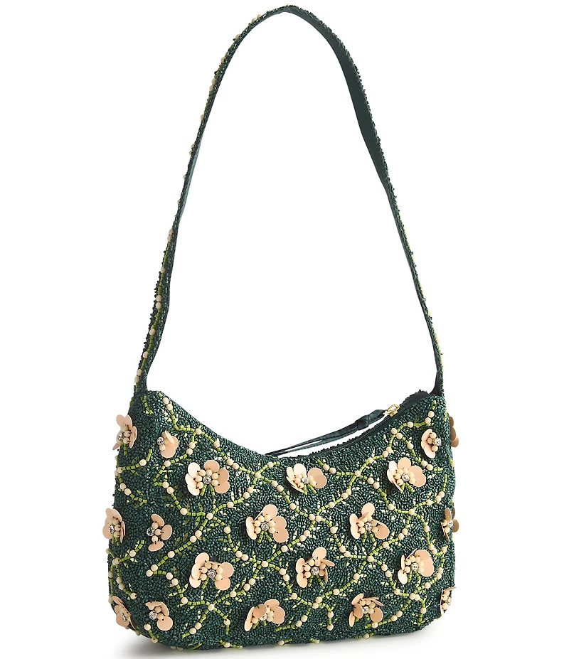 Vera Bradley Mini Roxbury Crescent Mistletoe Lattice Beaded Zip-Top Shoulder Bag