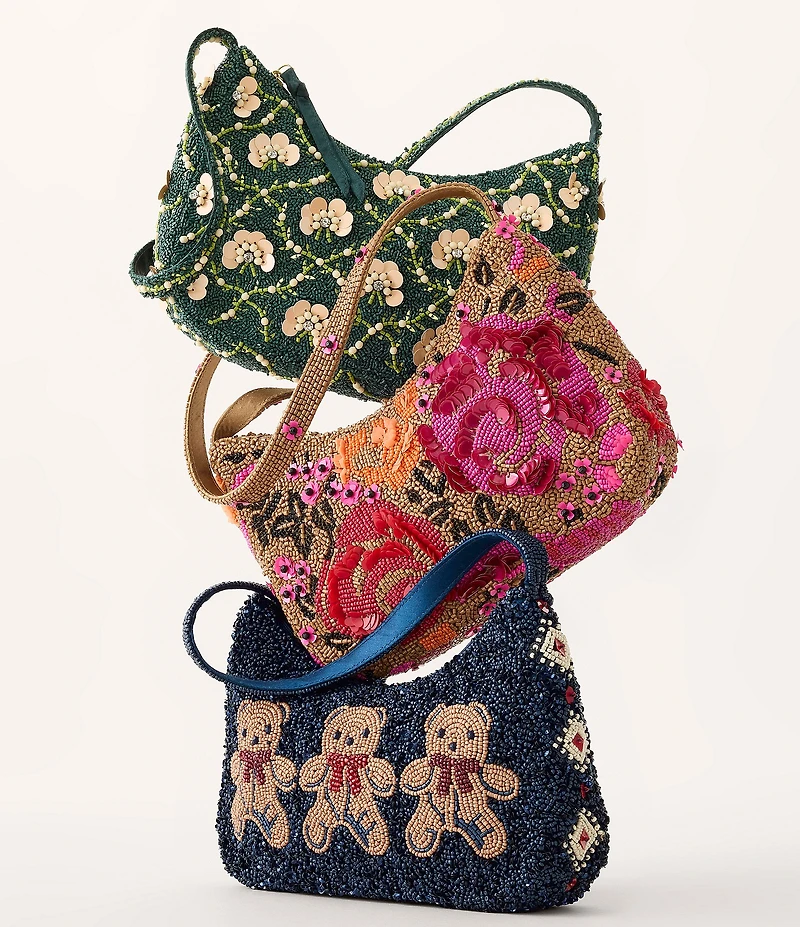 Vera Bradley Mini Roxbury Crescent Mistletoe Lattice Beaded Shoulder Bag