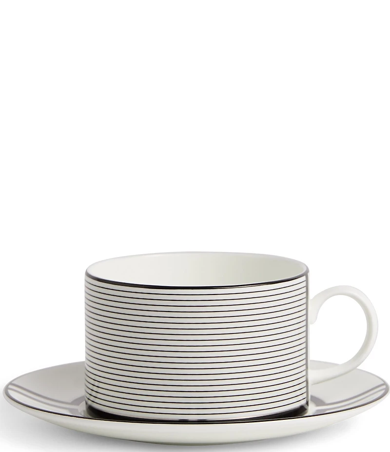 Vera Wang by Wedgwood Luxe Graphite Collection Stripe Art Deco Teacup & Saucer V2