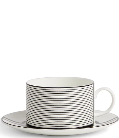 Vera Wang by Wedgwood Luxe Graphite Collection Stripe Art Deco Teacup & Saucer V2